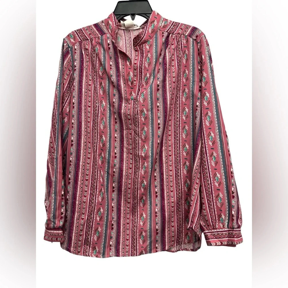 Trissi Vintage Aztec Print Top Western Wear Size XL Pink All Over Print